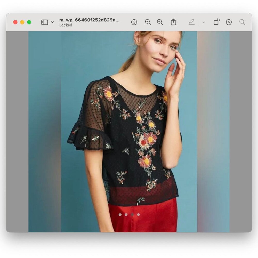 Anthropologie / Maeve black open weave top with floral embroidery